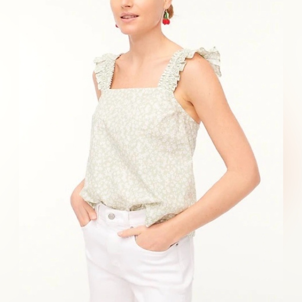 J. Crew factory Sage Green Floral Ruffle Strap Camisole